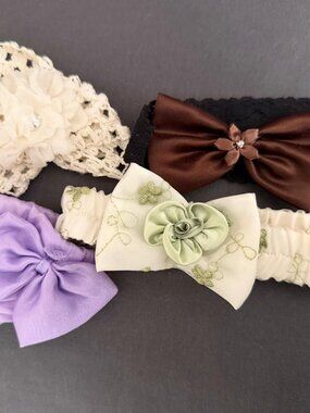 Set of 4 Kids Size Fabric Headbands – Bows, Floral & Lace